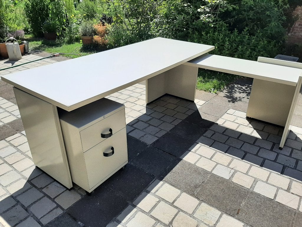 Bureau Tecno, Huis en Inrichting, Bureaus, Gebruikt, Hoekbureau, Overige merken, Industrieel, Metaal, Grijs, Demontabel, Met lades