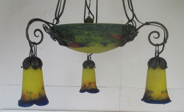 originele pate de verre luster lamp Verrerie  de Villers, Ophalen