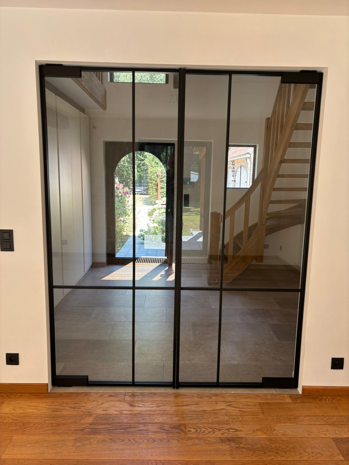 Zwart aluminium dubbele pivot deur, Doe-het-zelf en Bouw, Ophalen, Zo goed als nieuw, Glas