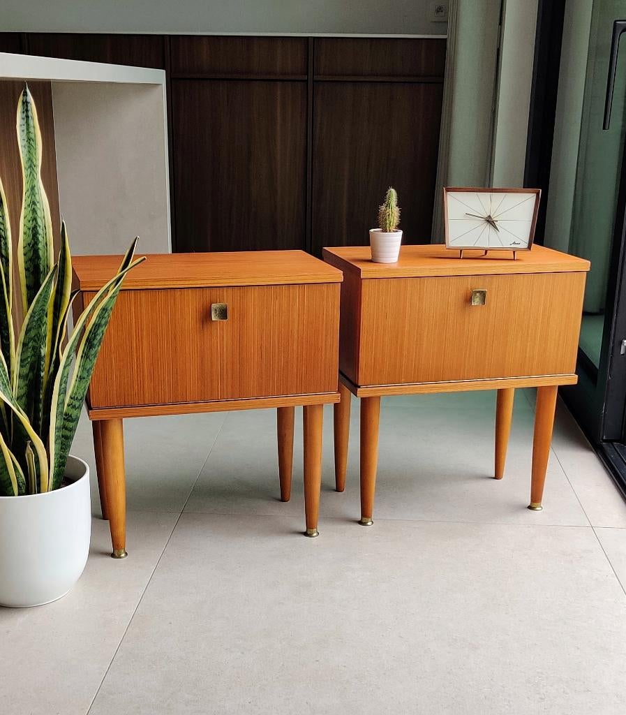 Prachtige set vintage teakhouten nachtkastjes, Ophalen, Zo goed als nieuw, Hout