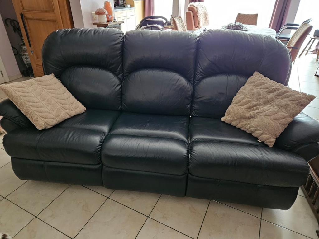 Een lederen 3 zit zetel met 2 relaxen en 2 zit met 1 relax., Enlèvement