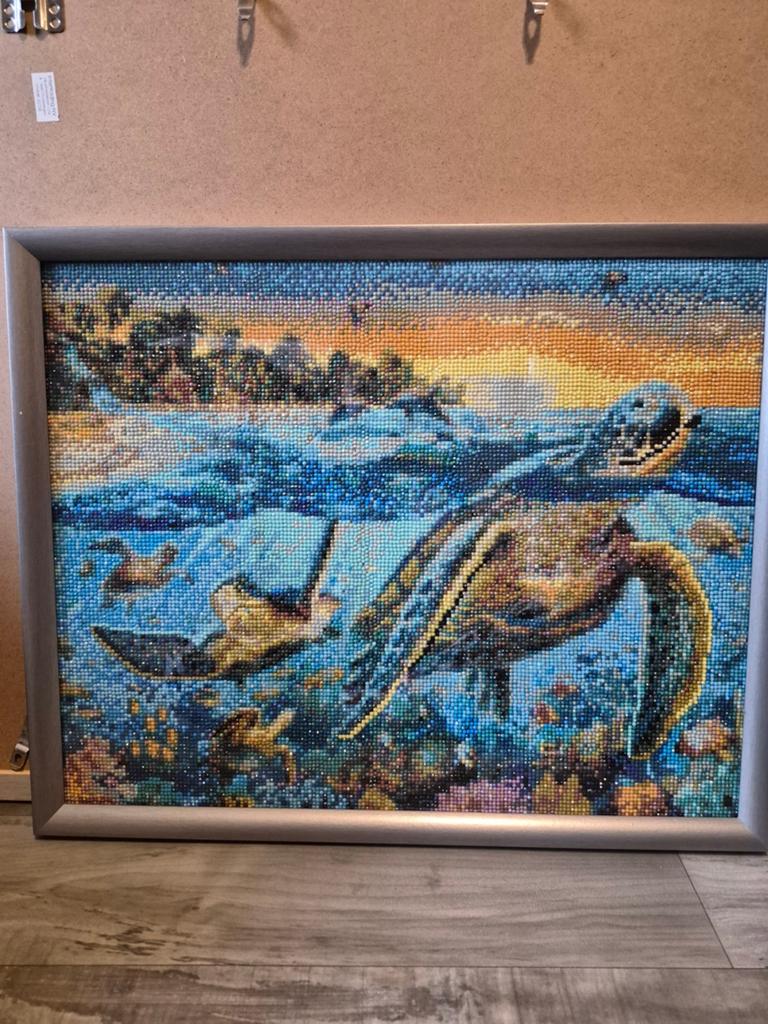 Gemaakte Diamond paint ingekaderd schildpadden, Ophalen