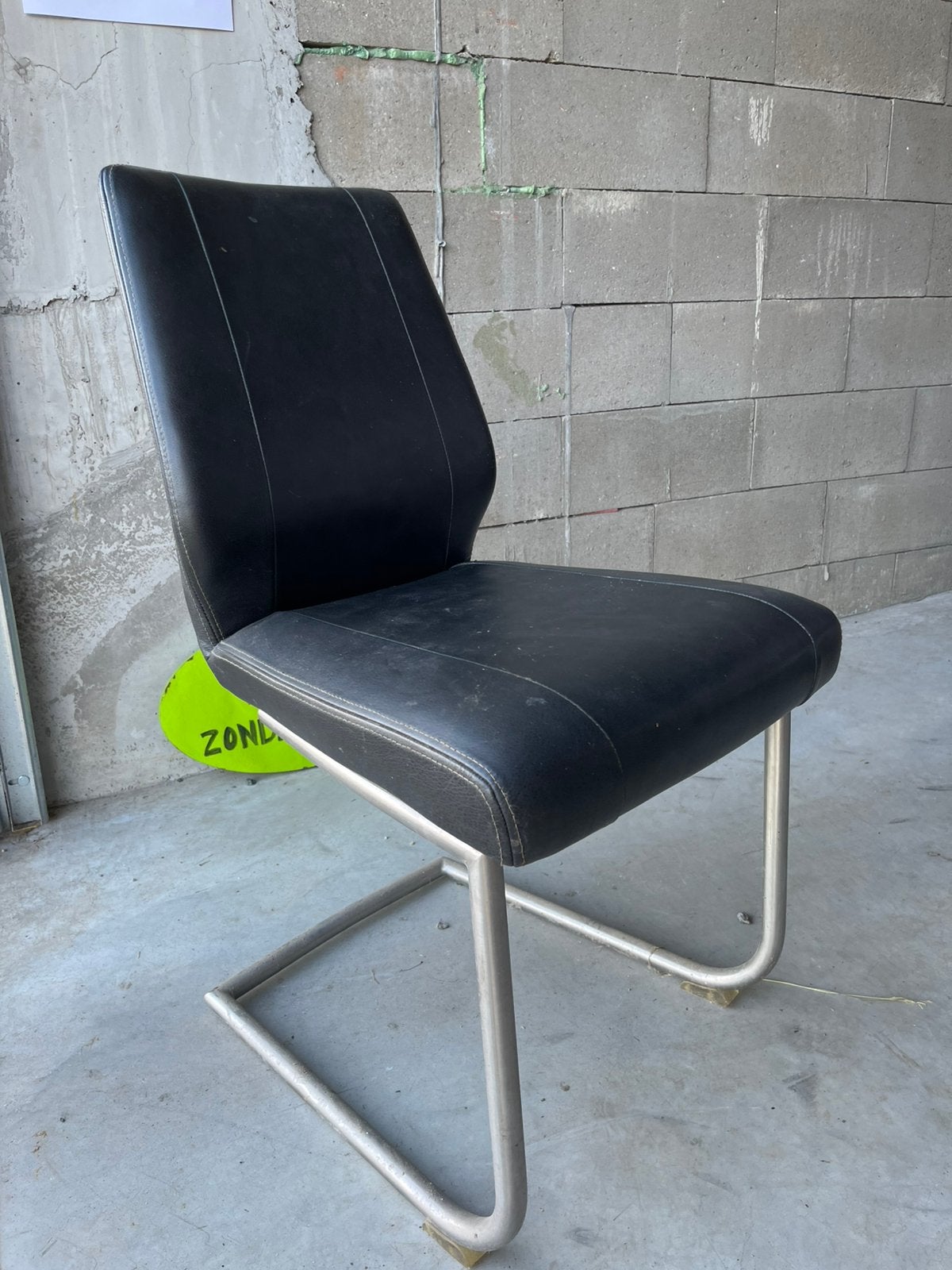 4 Leren stoelen, Ophalen, Zwart, Leer, Zo goed als nieuw