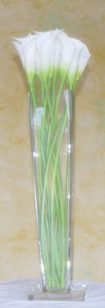 DECORATIEVE GLAZEN  VAAS MET 9 KUNSTSTOF LELIES, Huis en Inrichting, Ophalen, Transparant, Geschikt voor droogbloemen, 55 cm