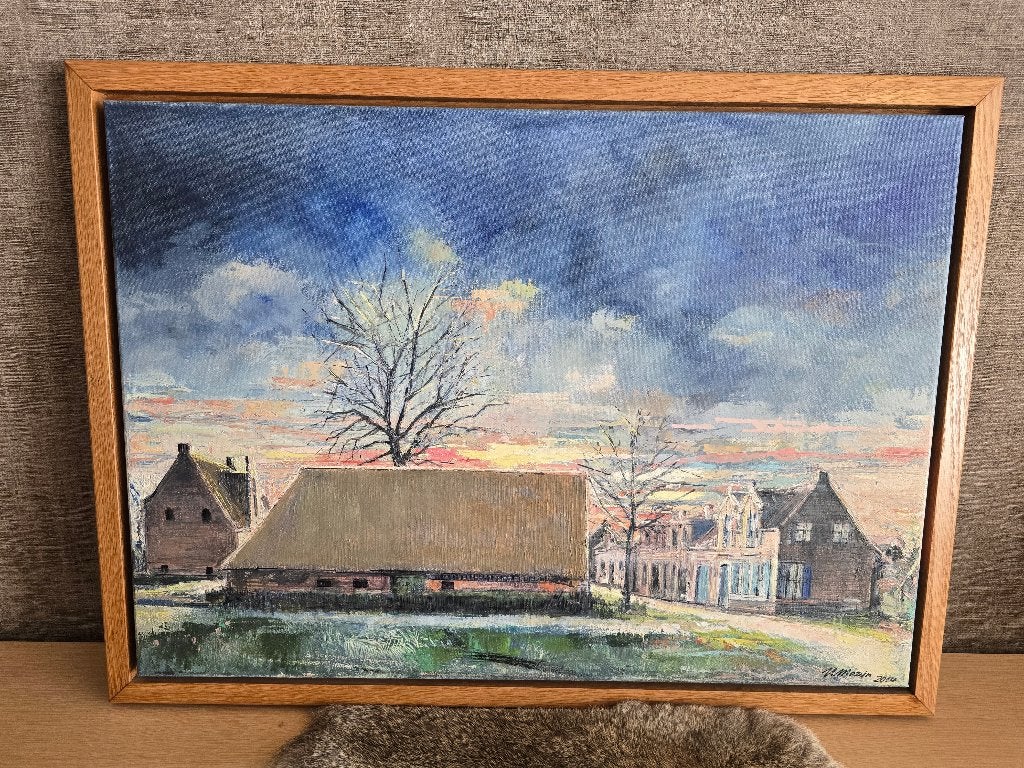 Olieverfschilderij Urbain Marin Nonnemanshoeve Sint-Gillis-W, Antiek en Kunst, Ophalen, Gedateerd, Stads- / dorpsgezicht