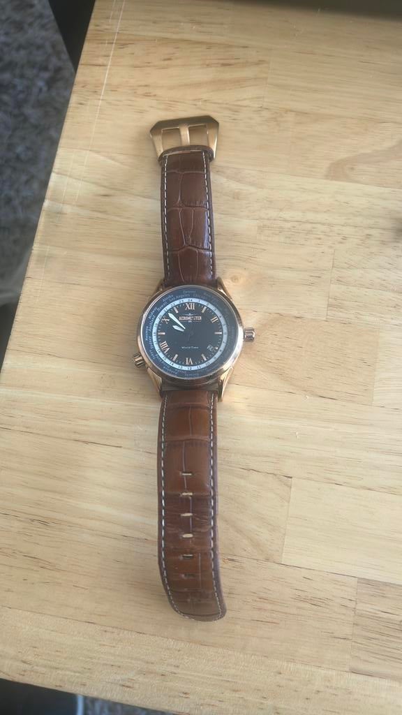 Aeromaster 1880 world time, Overige merken, Polshorloge, Ophalen of Verzenden, Leer