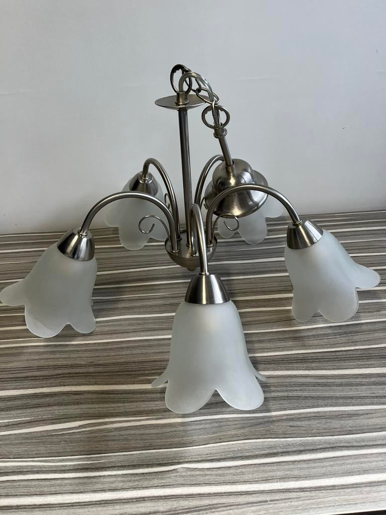 Lustre a 5 branche en inox en super etat, Ophalen, Zo goed als nieuw
