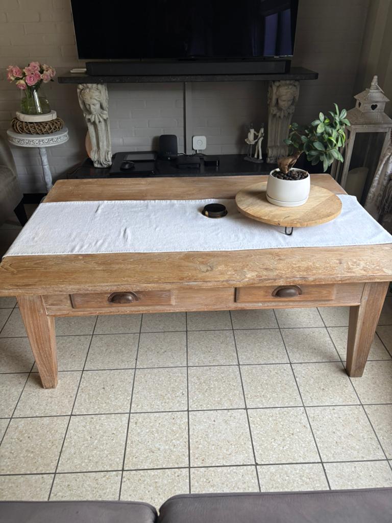Belle table basse en teck massif !, Maison & Meubles, Teck, 100 à 150 cm, Landelijk, Enlèvement