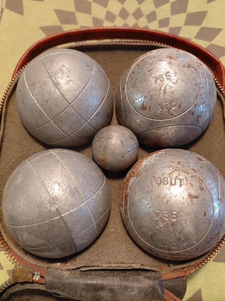 4 Petanque ballen OBUT (2xATC-735S)+ cochonnet in draagtas, Ophalen of Verzenden