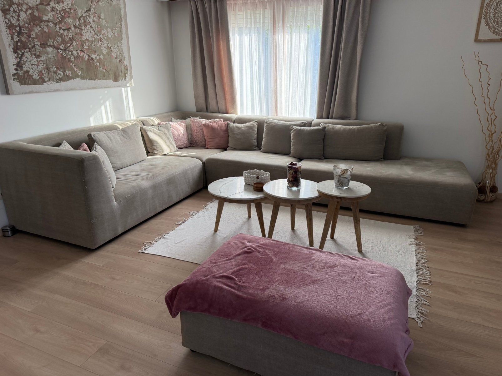Salon complet avec pouf, Enlèvement ou Envoi, Utilisé, Tissus, Moderne
