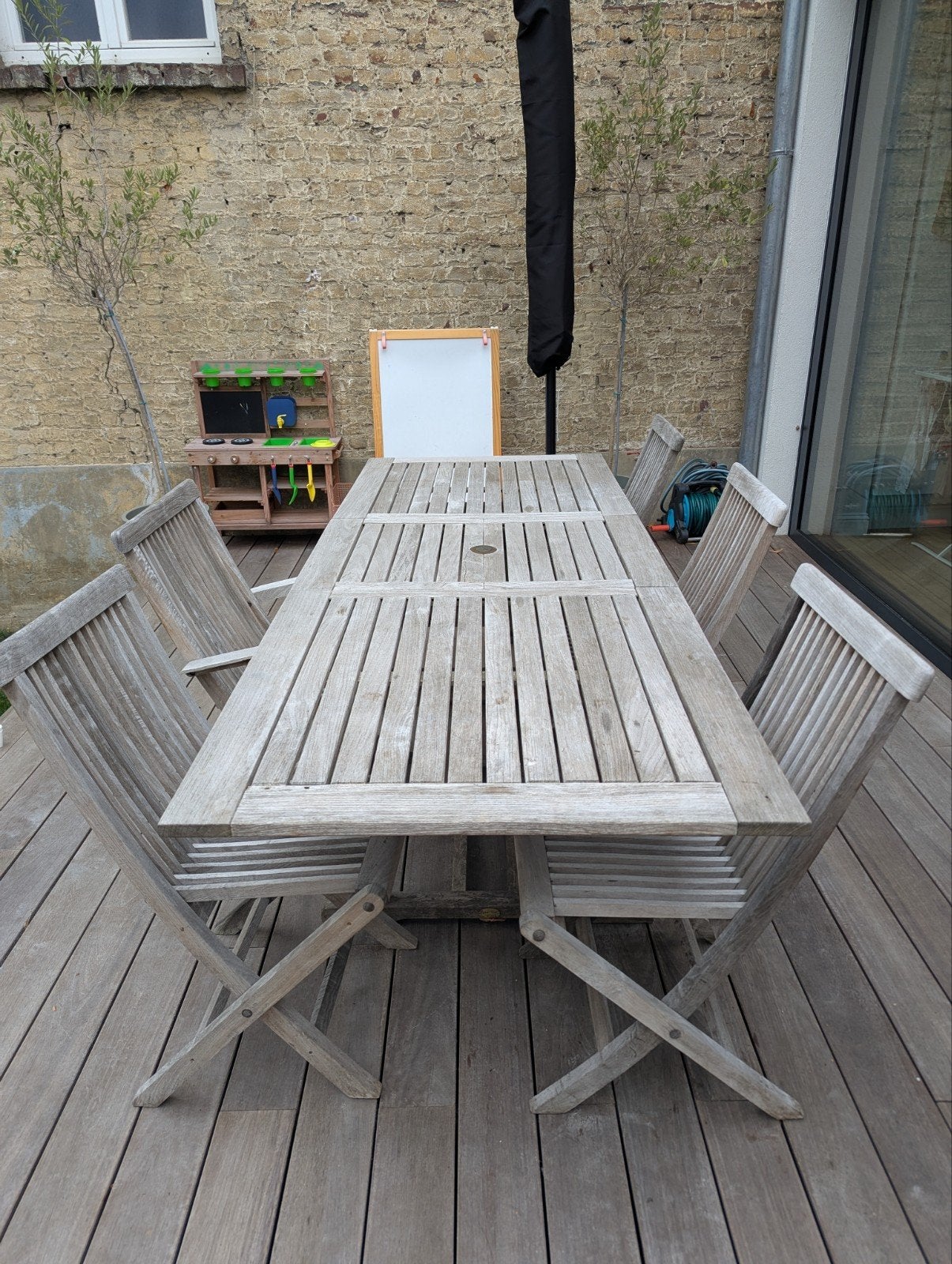 Table de jardin Teck +6 chaises, Enlèvement, Utilisé, Bois, Pliant