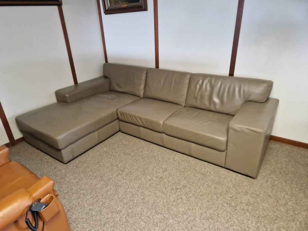 TAUPE BUFFELLEDEREN HOEKSALON, Huis en Inrichting, Ophalen, Gebruikt, Leer