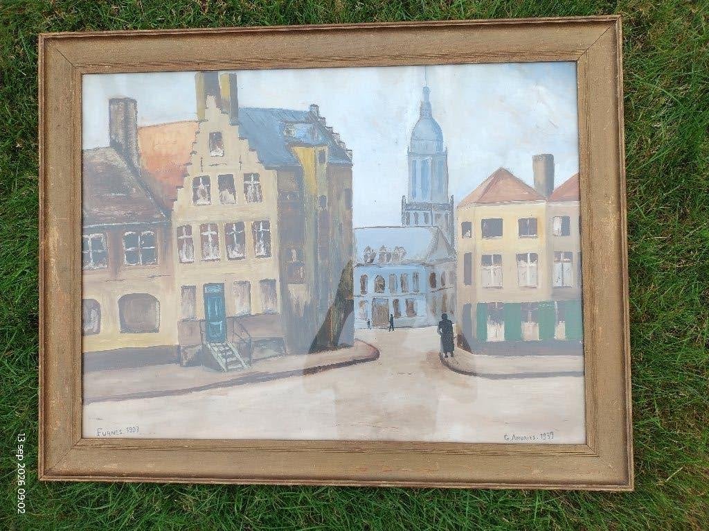 antiek schilderij, Enlèvement, Paysage