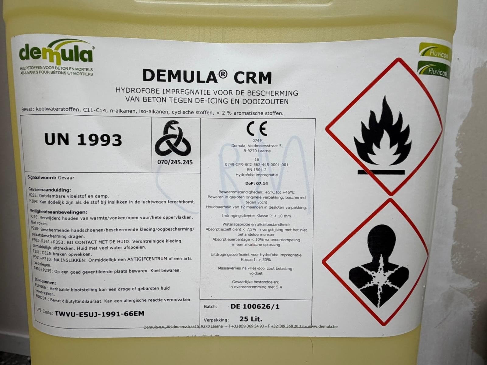 Hydrofuge Demula CRM voor beton en gevelsteen, Bricolage & Construction, Briques, Enlèvement, Neuf, Autres types