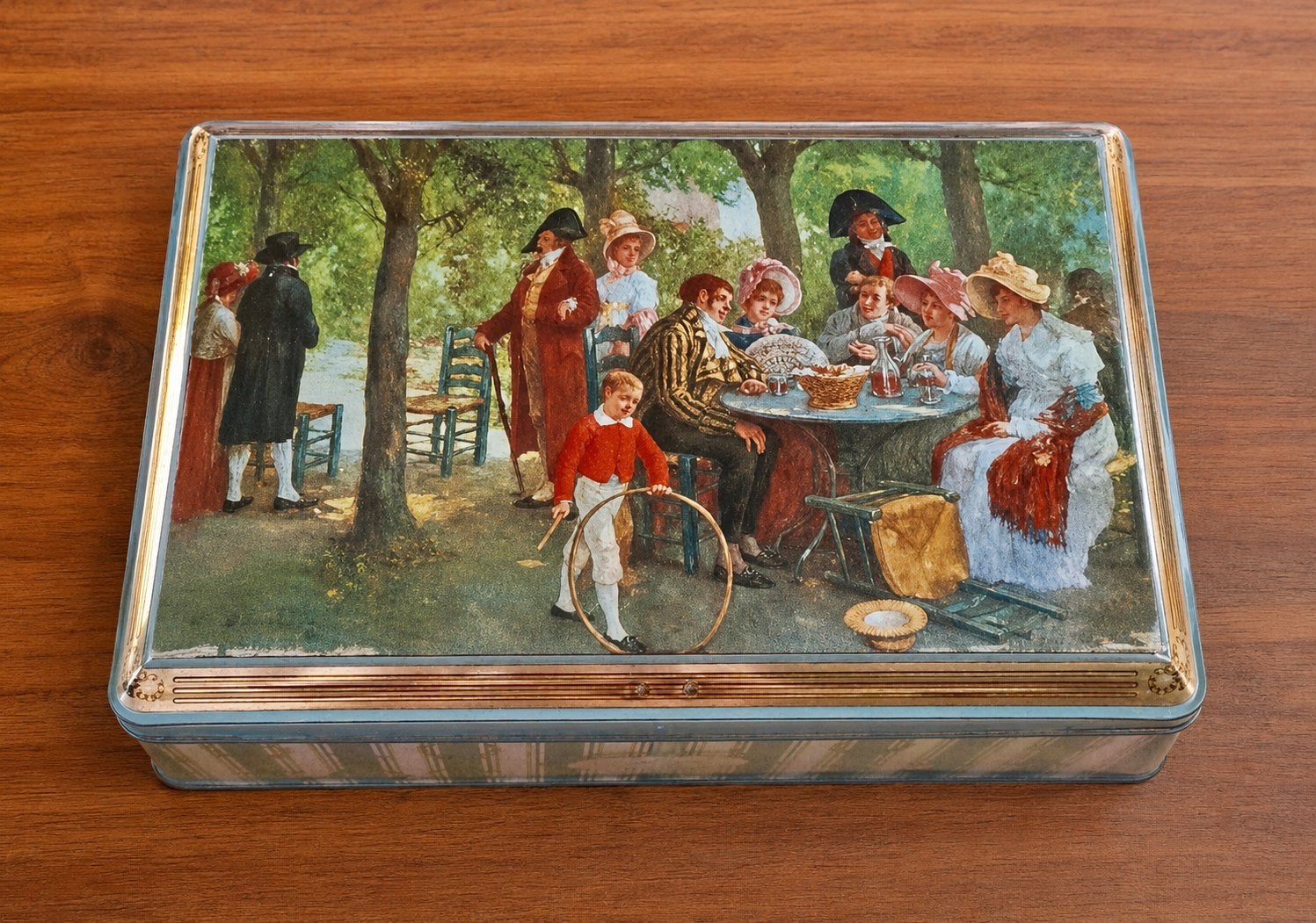 Blikken doos Belle Epoque tafereel, Verzenden, Zo goed als nieuw