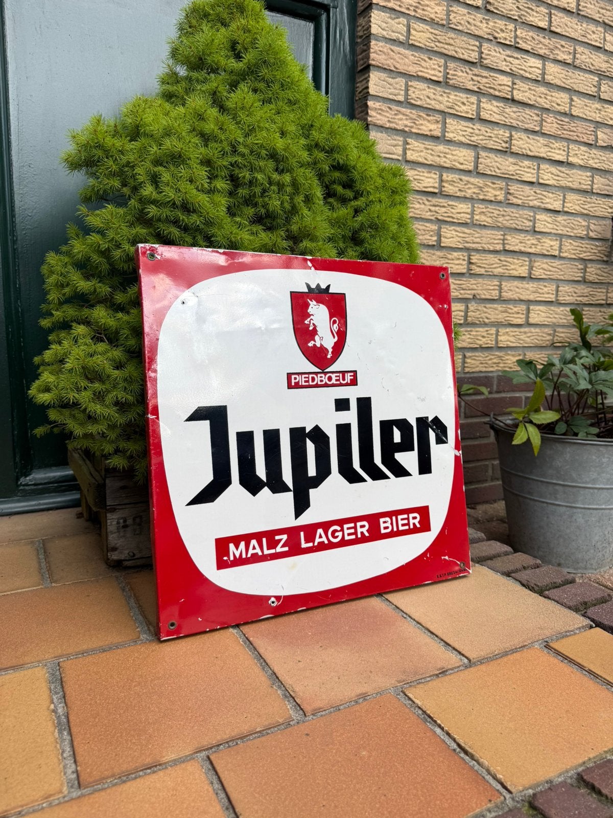 Oud 1965 metalen jupiler bier reclambord geen emaille, Verzamelen, Ophalen of Verzenden, Gebruikt, Reclamebord