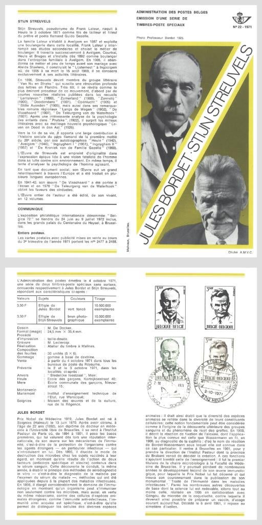 1971 Jules Bordet en Stijn Streuvels, Postzegels en Munten, Postzegels | Europa | België, Verzenden