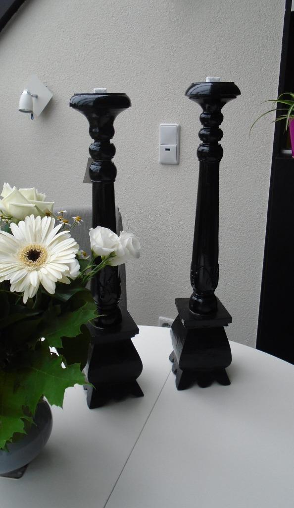 HOUTEN HANDGEMAAKTE KANDELAAR ZWART 60 CM NIEUW, Neuf, Enlèvement ou Envoi, Bois, Chandelier