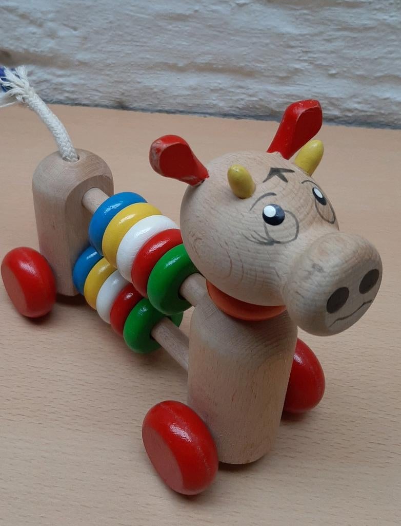 Houten rijdend diertje met telraam, Kinderen en Baby's, Ophalen, Zo goed als nieuw, Auto, Met wieltjes