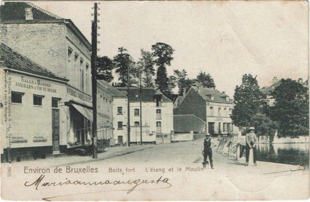 Oude postkaart Bosvoorde de vijver en de molen, Verzamelen, Postkaarten | België, Verzenden, Voor 1920, Gelopen, Brussel (Gewest)