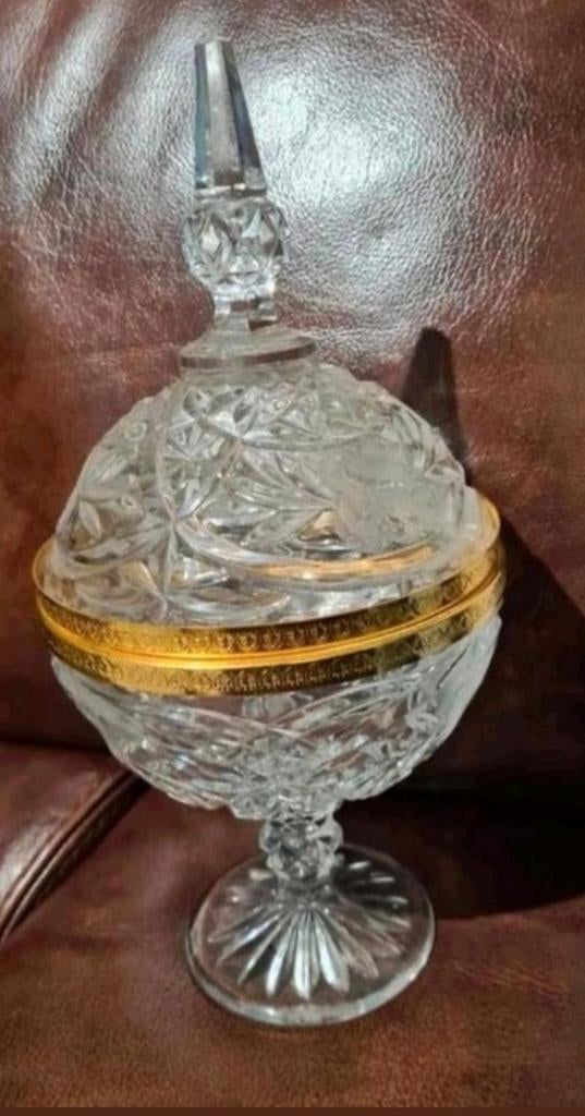 Antieke Kristallen Bonbonnière met Gouden Rand, Antiek en Kunst, Antiek | Glaswerk en Kristal, Ophalen of Verzenden