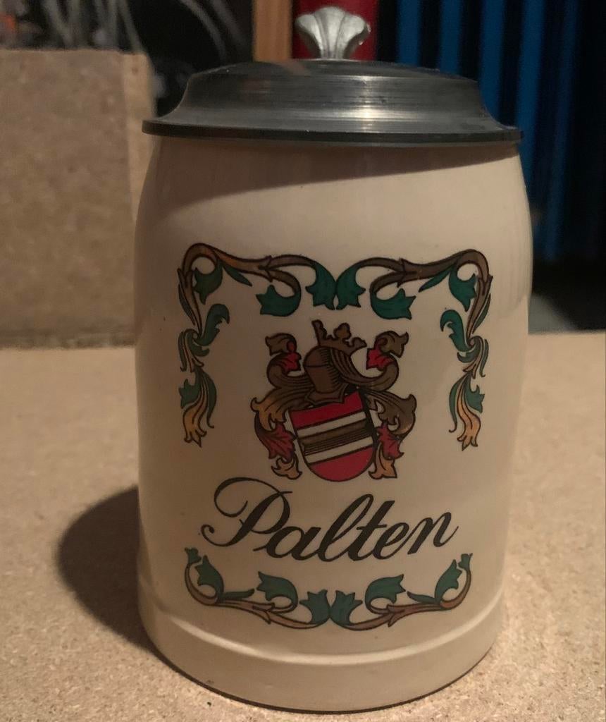 Chope en grès-etain Palten (Stella Artois) 50’s avec musique, Collections, Comme neuf, Chope(s), Stella Artois