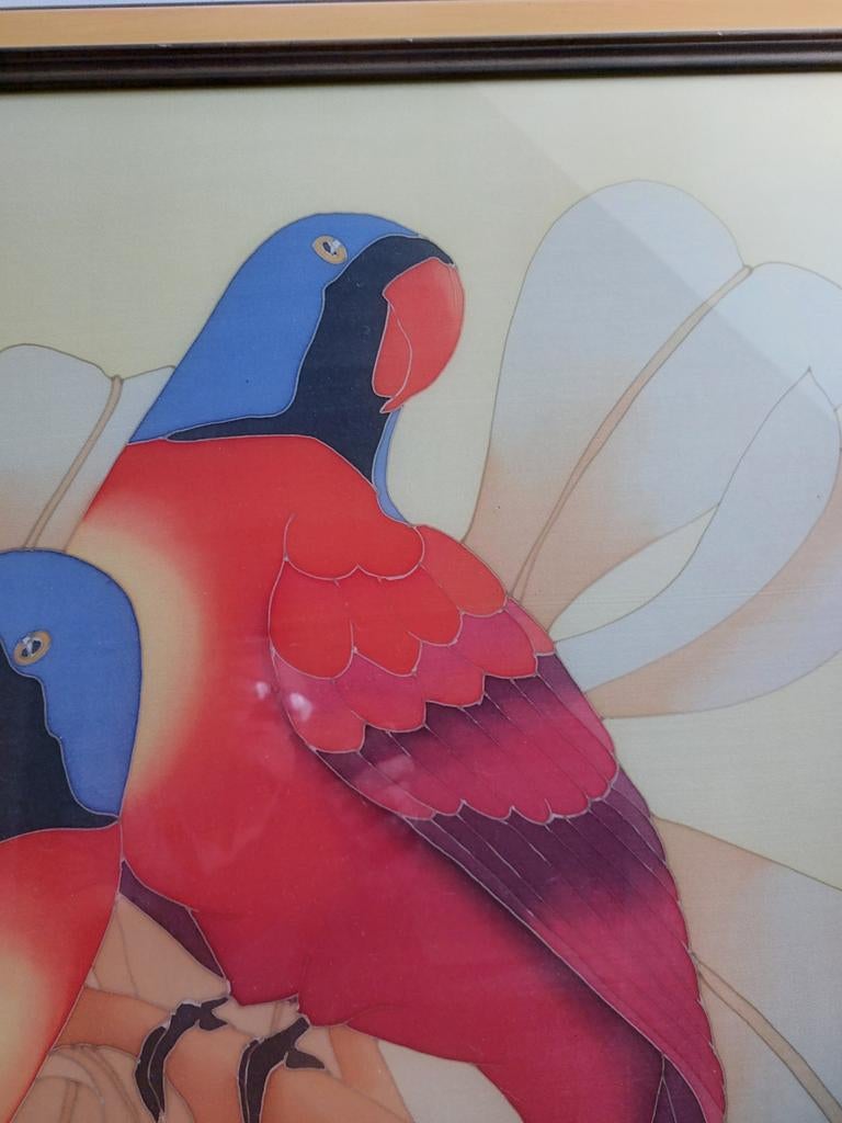 Peinture sur soie deperroquets.signé peintre animalier, Enlèvement