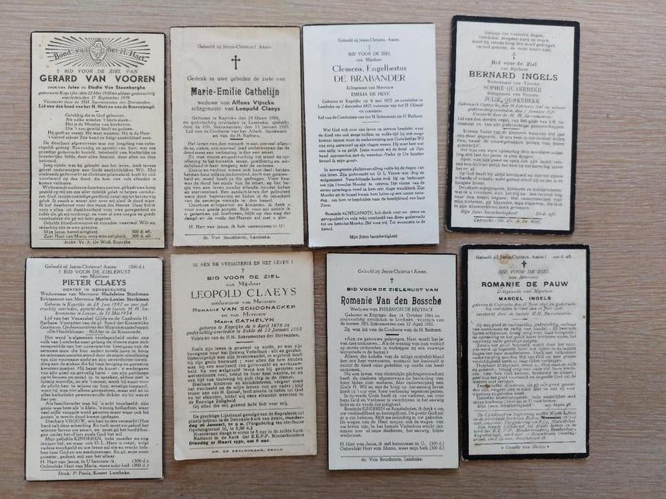 8 oude bidprentjes van Kaprijke, Enlèvement ou Envoi