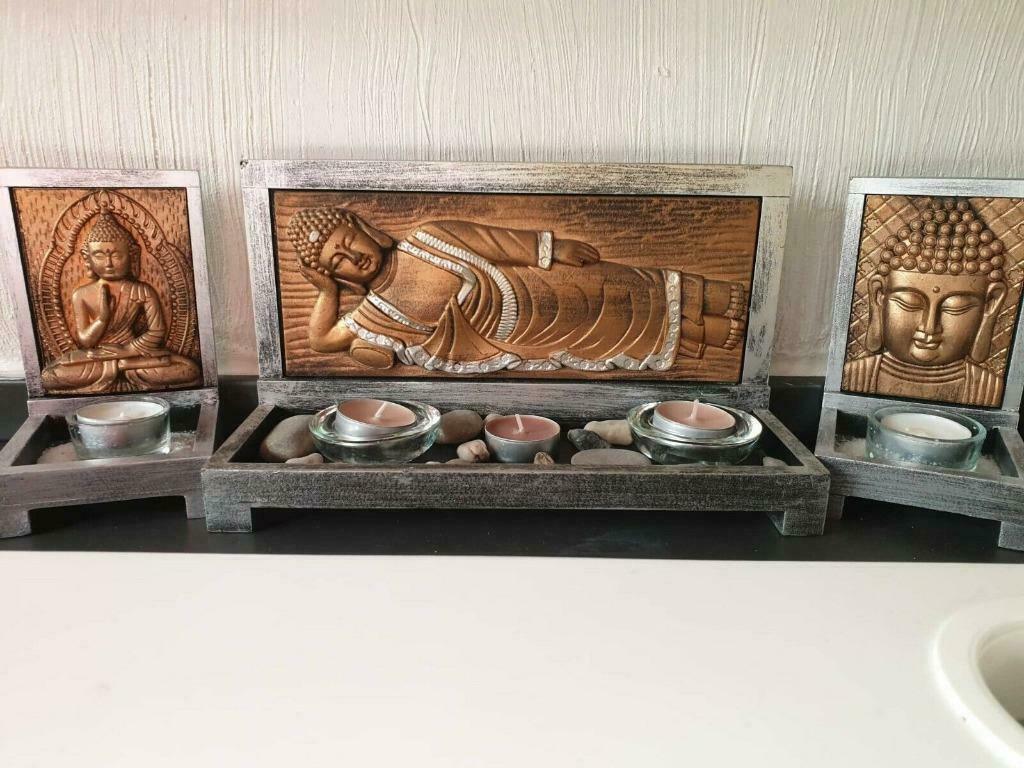 GROOT VEEL Drieluik Kandelaar, 3 CD's + 2 Zen attitude boeke, Huis en Inrichting, Woonaccessoires | Kandelaars en Kaarsen, Hout