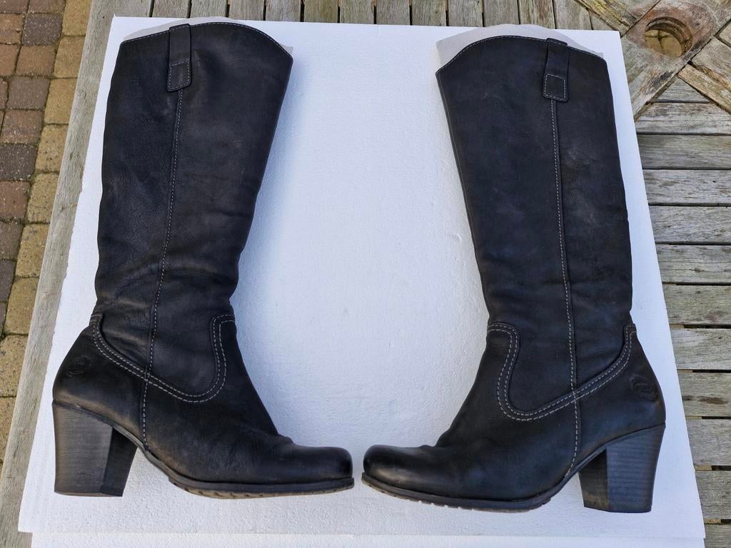 Heel mooi afgewerkte zwarte lederen hoge dameslaarzen, Hoge laarzen, Zwart, Ophalen of Verzenden, Zo goed als nieuw
