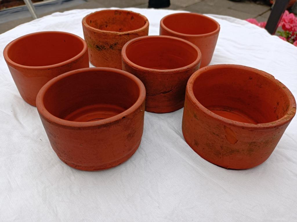 Zes terracotta bloempotjes ø 9,5 H 6 cm, Tuin en Terras, Ophalen, Gebruikt, Terracotta, Binnen