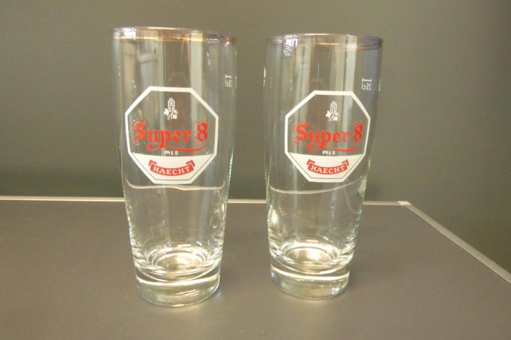 2 Haecht 25cl SUPER 8 bierglazen, Verzamelen, Ophalen of Verzenden, Zo goed als nieuw, Glas of Glazen, Overige merken