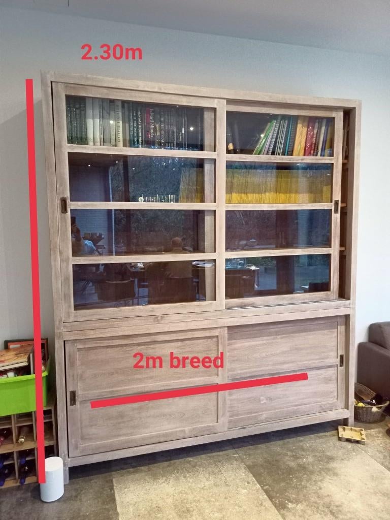 Vitrinekast Teak, Huis en Inrichting, Kasten | Vitrinekasten, Ophalen, 200 cm of meer, Rustiek, Teakhout