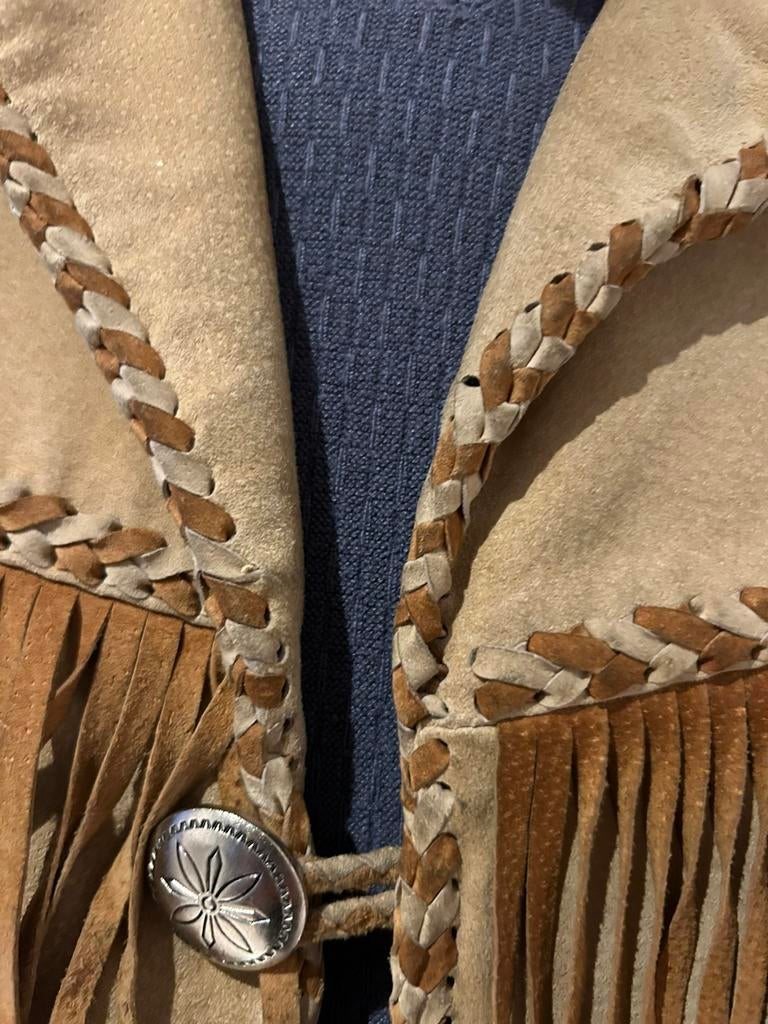 Veste en daim  beige avec frange beige foncée taille XL, Enlèvement ou Envoi, Beige