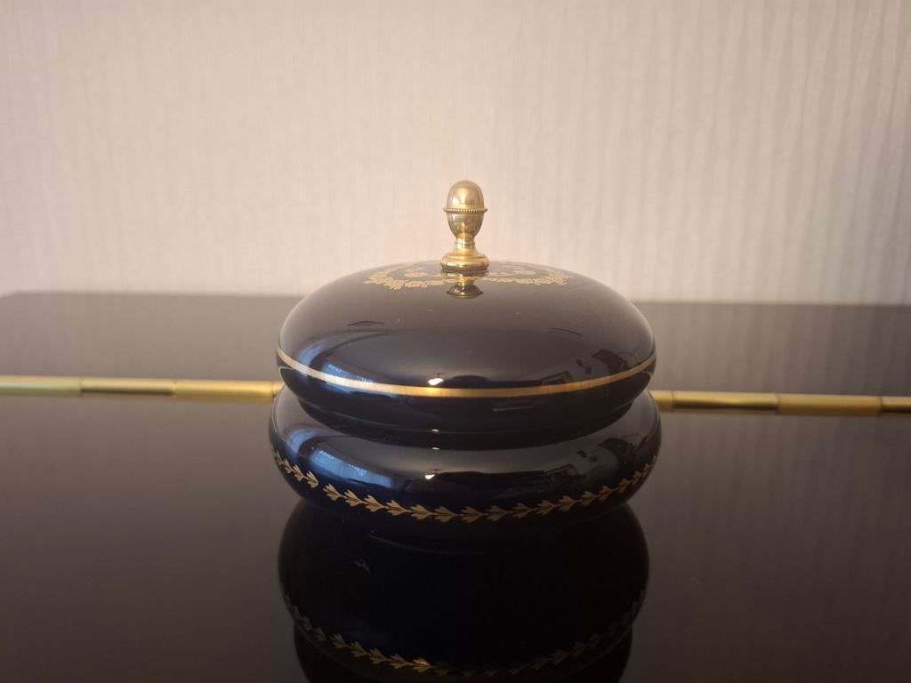 Porseleinen potje van Limoges kobalt 24kt, Ophalen of Verzenden