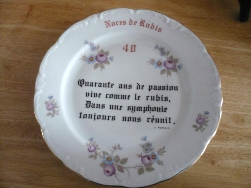 Assiette Noces de Rubis décorative (40 ans), Enlèvement ou Envoi, Comme neuf