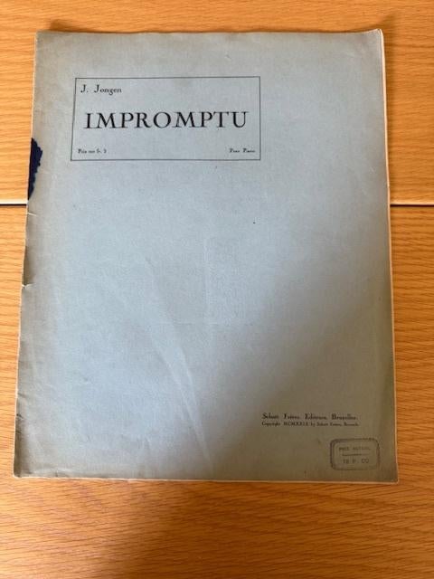 Joseph Jongen — Impromptu (première impression), Musique & Instruments, Partitions, Utilisé, Artiste ou Compositeur, Classique
