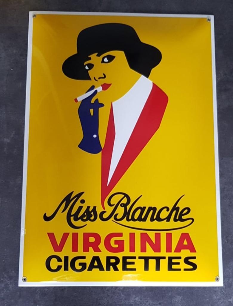 Miss blanche virginia cigarettes emaillen reclame bord, Enlèvement ou Envoi, Comme neuf, Panneau publicitaire