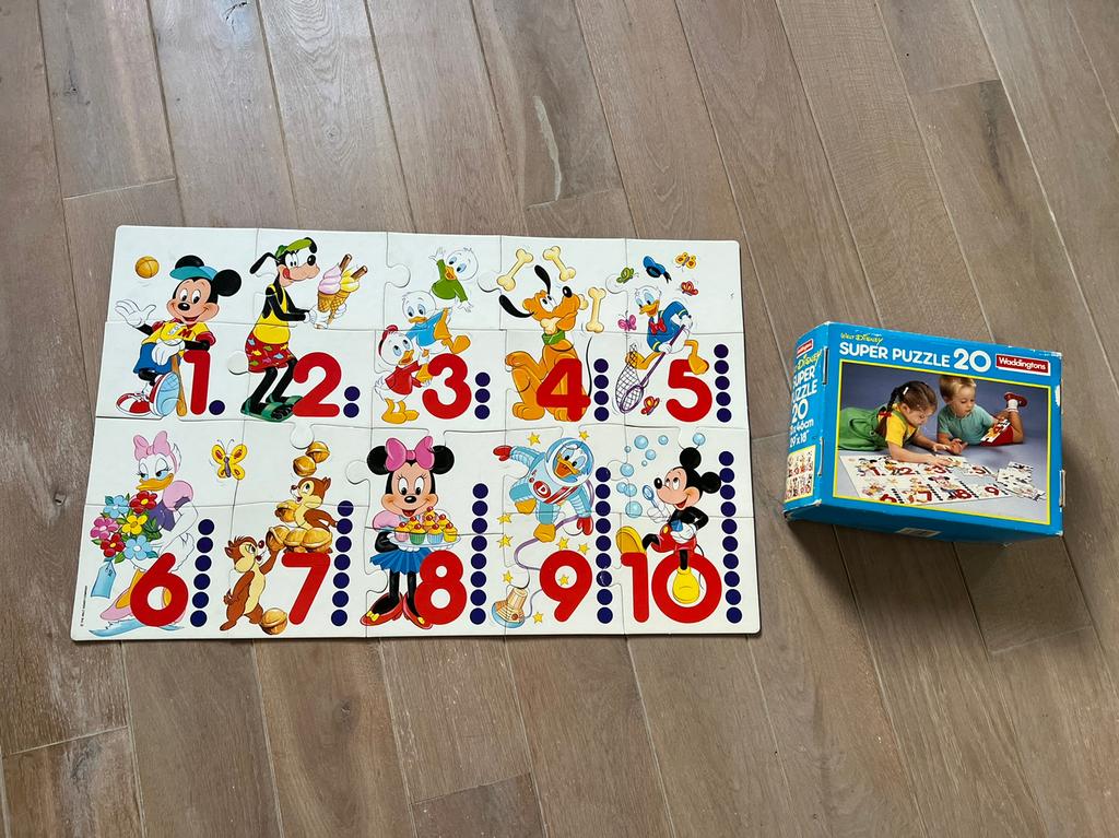 Retro puzzel van Walt Disney uit 1989 van Waddingtons, Verzamelen, Ophalen of Verzenden, Mickey Mouse, Gebruikt, Overige typen
