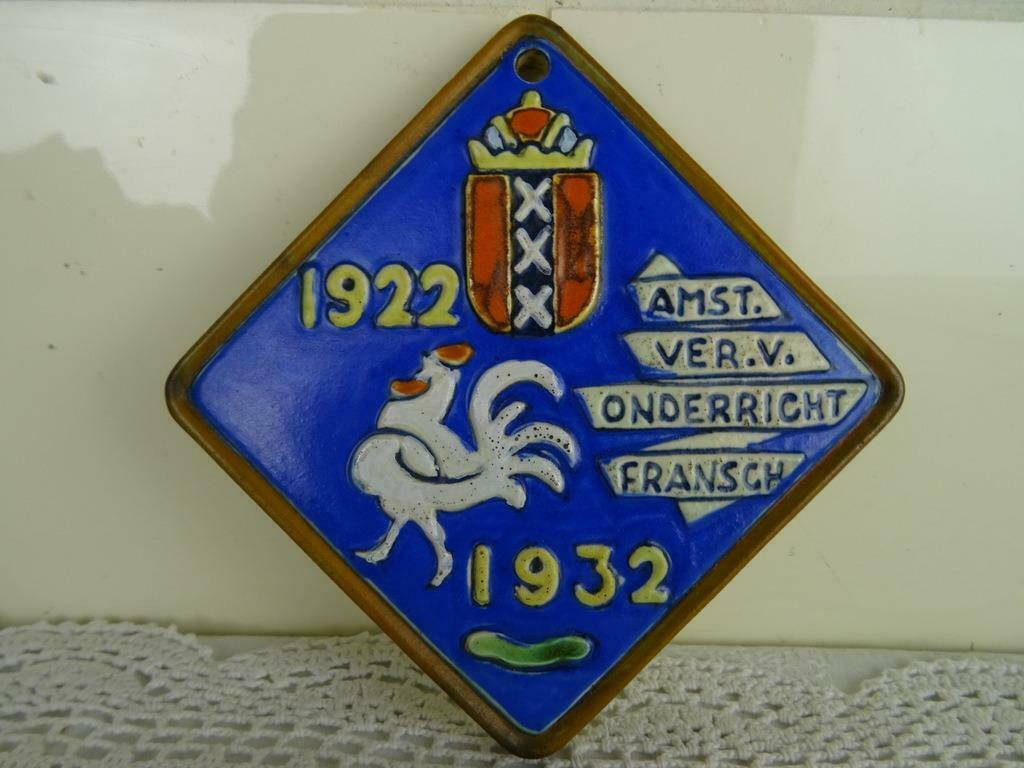 Goedewaagen Antieke tegel 1932 Frans onderricht Amsterdam, Antiek en Kunst, Ophalen of Verzenden