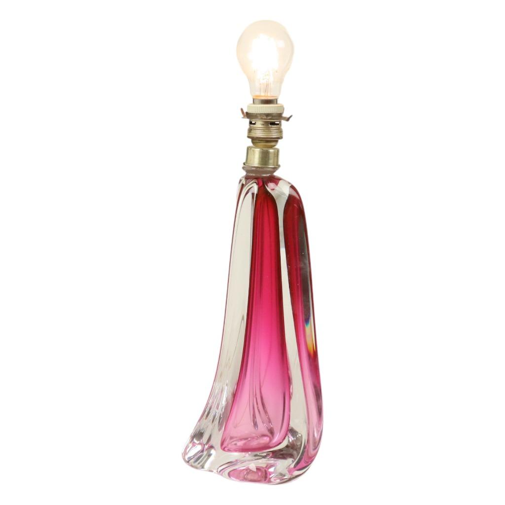 Paarse Roze Tafellamp Kristal Val Saint Lambert Swirl 1960s, Enlèvement ou Envoi