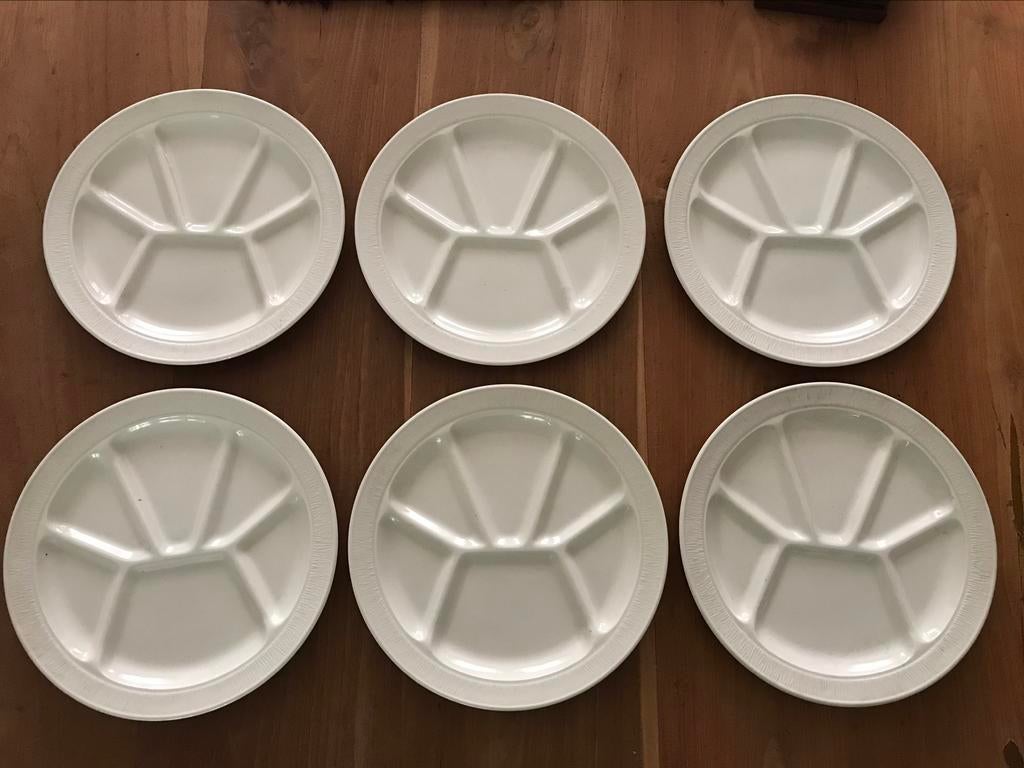 Boch Set van 6 fondue gourmet barbecue borden creme, Huis en Inrichting, Ophalen of Verzenden, Bord(en)
