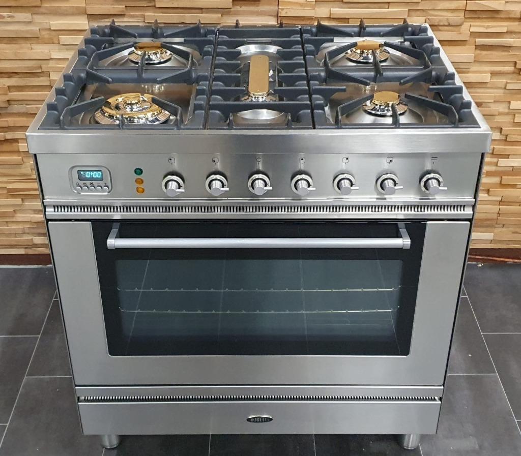 🔥Luxe Boretti Fornuis 80cm RVS 1 grote oven 5 pits, Warmhoudplaat, 60 cm of meer, Ophalen of Verzenden, Zo goed als nieuw