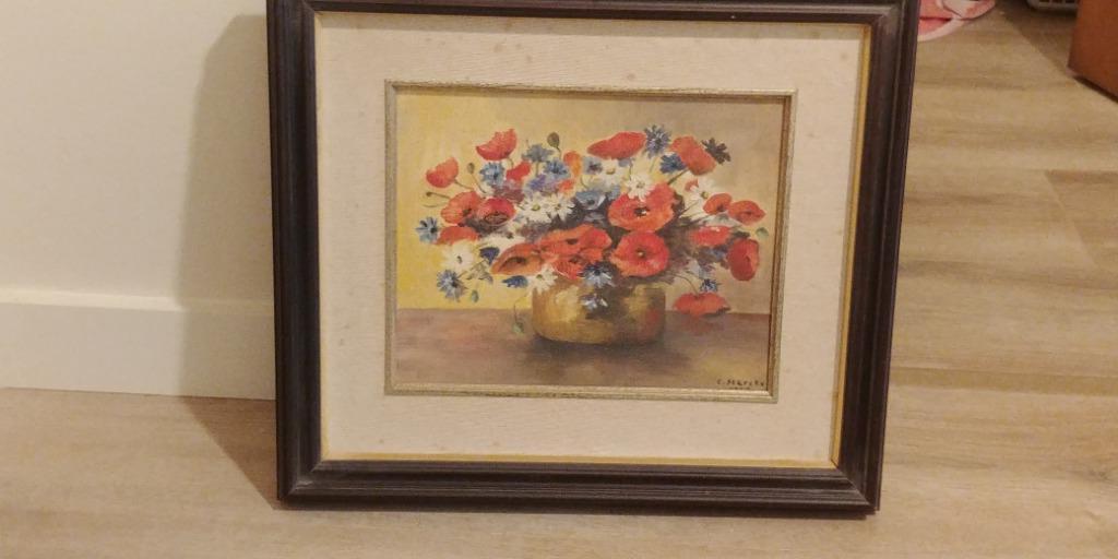 Schilderij vaas met bloemen geschilderd door C. Sterckx, Ophalen
