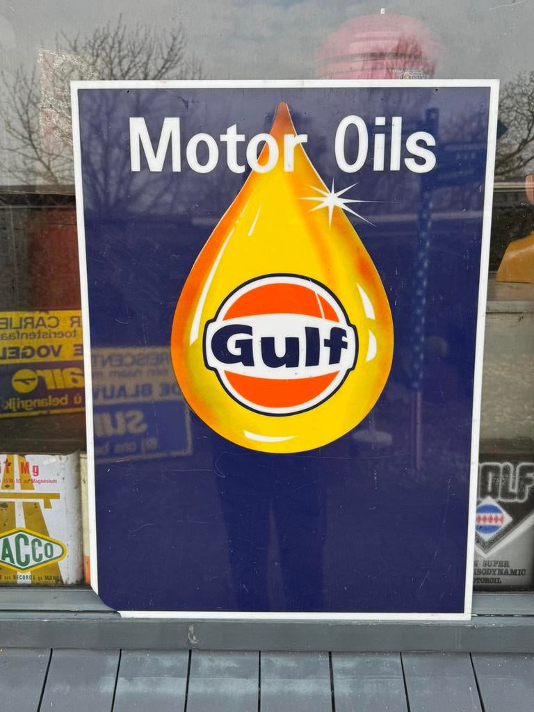 Plaque publicitaire Gulf Motor Oil, Collections, Marques & Objets publicitaires, Enlèvement ou Envoi, Utilisé, Table lumineuse ou lampe (néon)