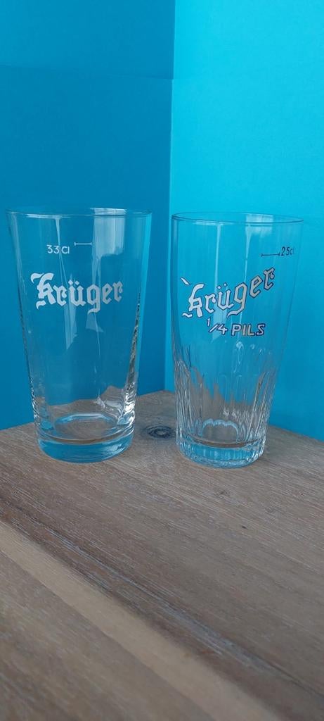 2 st oude Krüger , 1 met facetten geslepen, Verzamelen, Biermerken, Zo goed als nieuw, Glas of Glazen, Overige merken, Ophalen of Verzenden