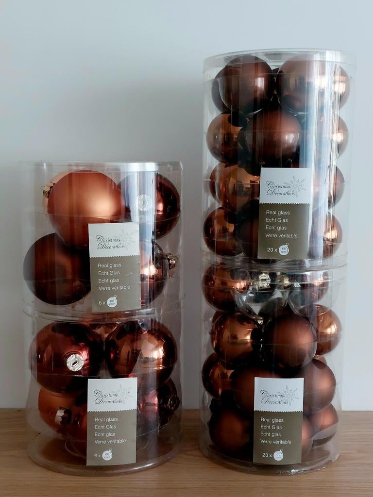 50 bronzen kerstballen, mat en glanzend, ECHT glas, Ophalen, Zo goed als nieuw