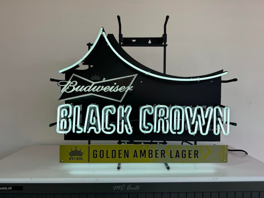 Publicité au néon ancienne de Budweiser Black Crown, Enlèvement ou Envoi, Utilisé, Table lumineuse ou lampe (néon)