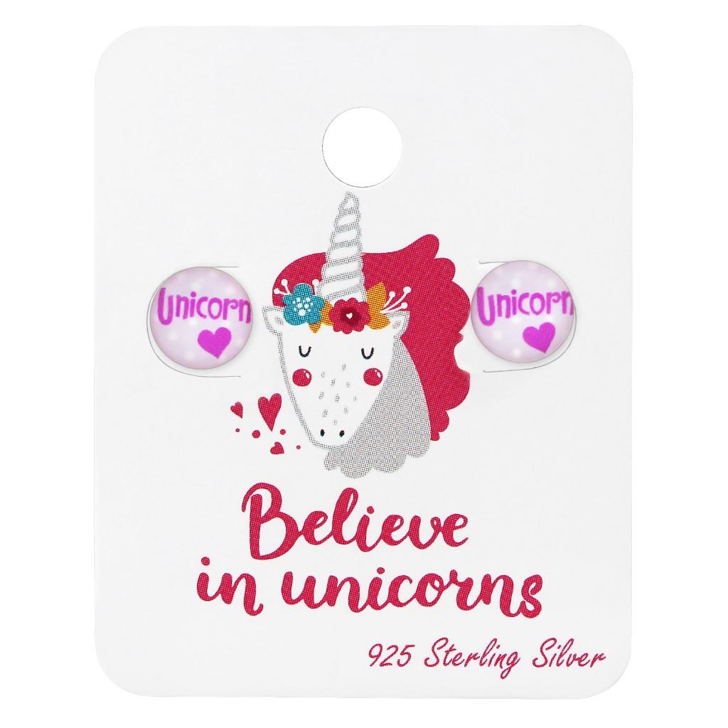 Zilveren kinderoorbellen Love Unicorn, Ophalen of Verzenden, Nieuw, Oorbellen