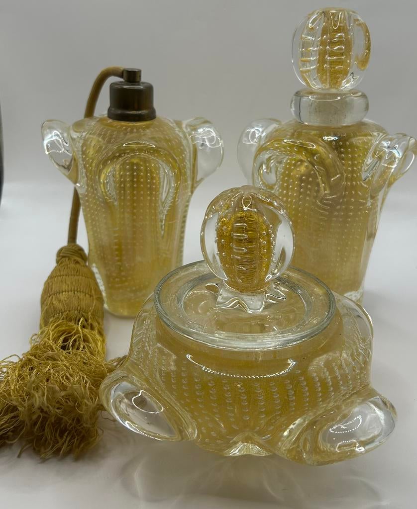 3 delig murano glas/glazen parfumset Barovier en Toso, Antiquités & Art, Antiquités | Verre & Cristal, Enlèvement ou Envoi